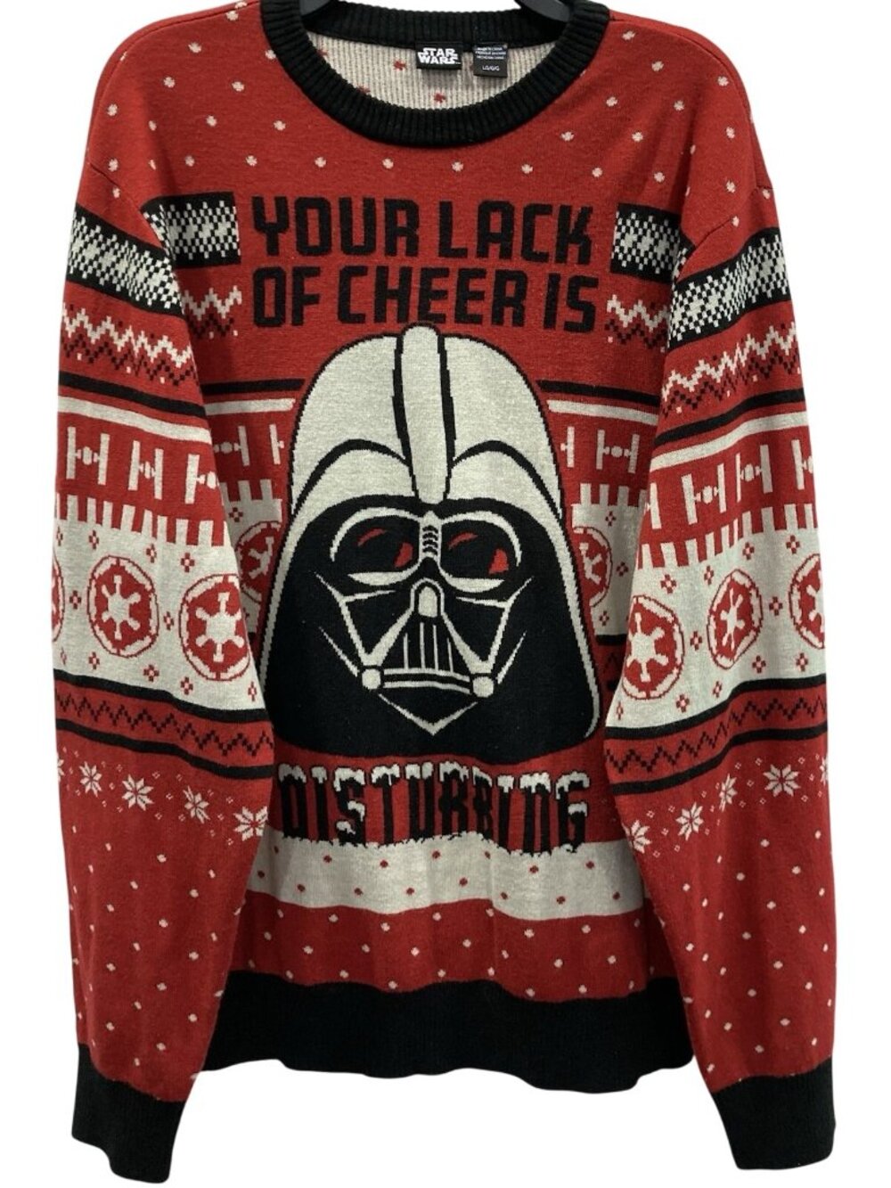 Star Wars Darth Vader Ugly Christmas Sweater sz L Your Lack of Cheer Disturbing